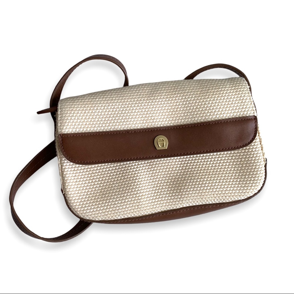 Etienne Aigner Vintage Cream Woven Shoulder Bag